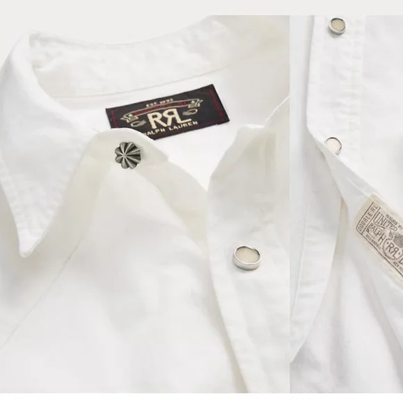 NEW Ralph Lauren RRL Men’s White Slim Fit Poplin Western Shirt - Picture 2 of 5